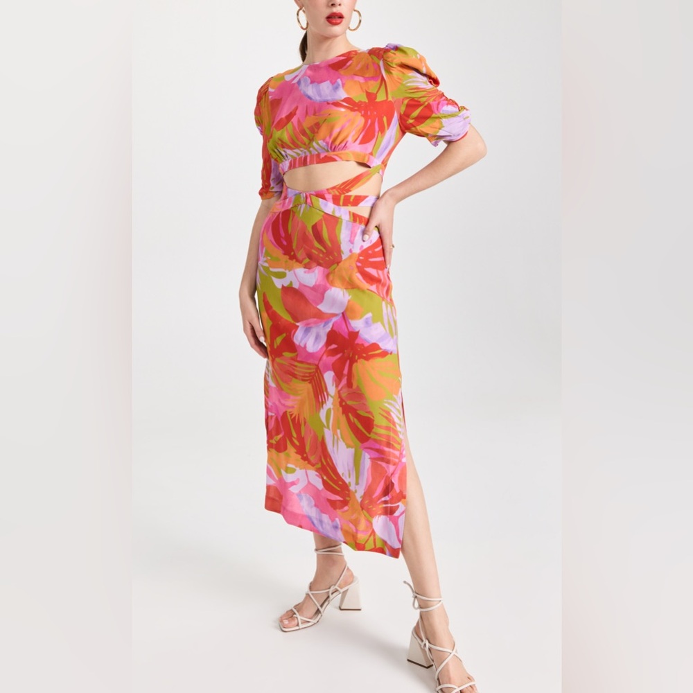 FARM Rio Colorful Leaves Midi Dress